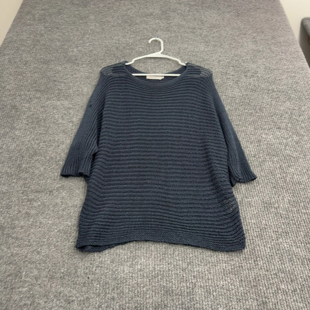 Luisa Ricci Sweater Womens M Blue Acrylic Open Knit Batwing Sleeve Casual Italy